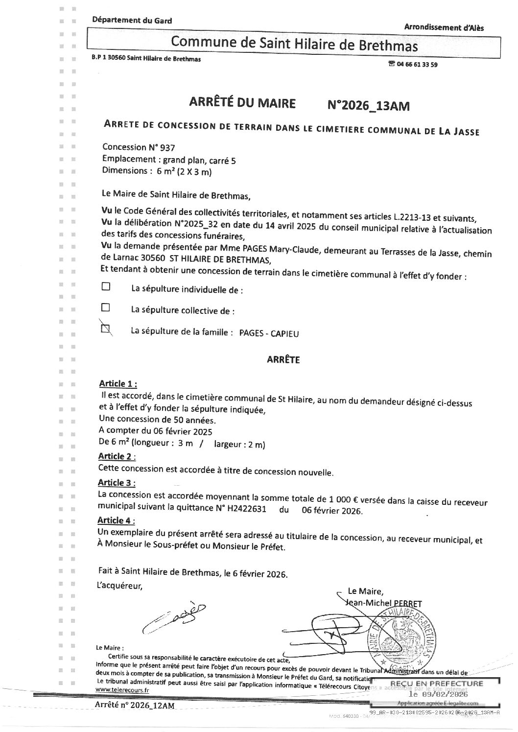 Aperçu du fichier 2026_13AM Concession de terrain 937 dans le cimetiere de la Jasse 